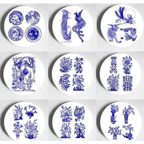 Blue And White Porcelain Decorative Pattern Border Art Plate Home Bar Decorative Plate Dragon And Phoenix Lace Wall Plate