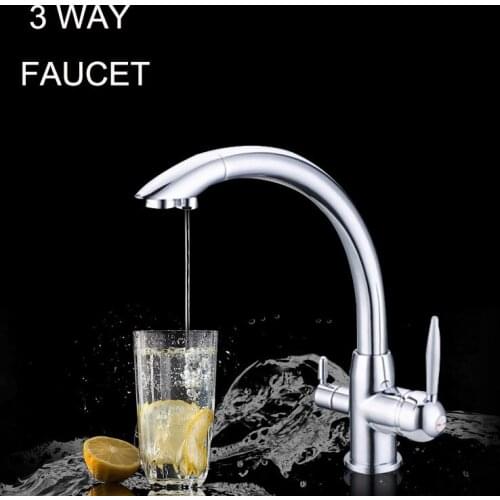Kitchen Water Filter Faucet Chrome 100% Copper Swivel Filter Sink Tap Mixer Drinking Water 3 Way Water Filter Tap