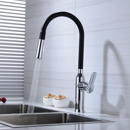 Kitchen Sink Faucets Chrome Brass Pull Out Kitchen Mixer Tap Single Handle Hot & Cold Sink Crane Tap 360 Degree Rotation Faucet