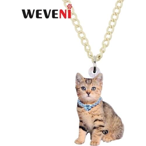 WEVENI Acrylic Cute Striped Cat Pendant Necklace Chain Choker Fashion Pet Jewelry For Women Girls Lovers Party Charms Lots Gifts