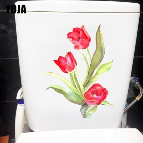 YOJA 18X24CM Watercolor Red Tulip Bathroom Toilet Sticker Home Living Room Wall Decor Decal T1-1760