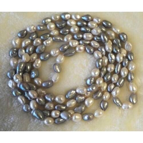 Unique Pearls jewellery Store Gray White Color 100inches Long 8-9mm Baroque Freshwater Pearl Necklace