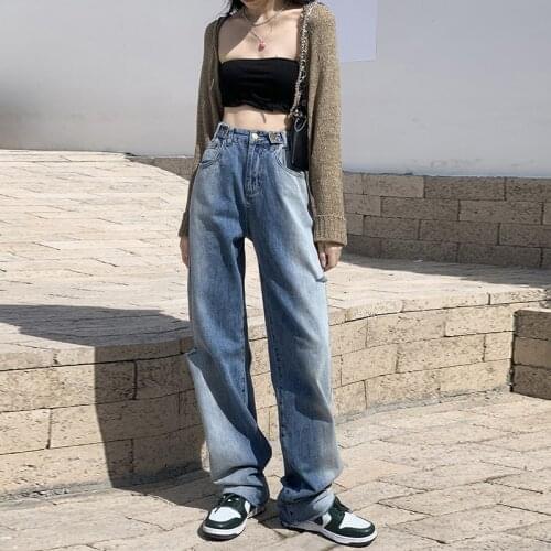 High-waisted jeans womens fall/winter 2021slim straight-leg pants gradient color ripped wide-leg pants retro washed casual jean