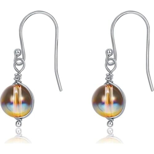 SILVERHOO Genuine S925 Sterling Silver Fashion Crystal Women Simple Drop Earrings New Fine Jewelry Romantic Engagement Party