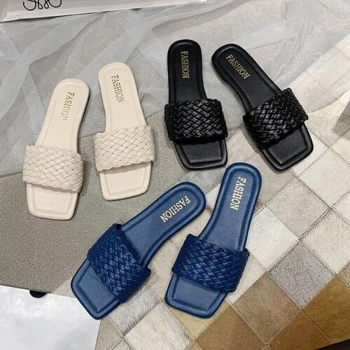 Women Slippers Temperament Braided Design Charm Open-toe Set Foot 2021 Vacation Beach Flat Sandals Casual Flip Flops Women Shoe