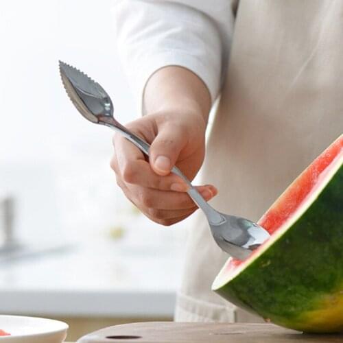 1PC Silver Long Handle Stainless Steel Double Head Fruit Spoon Kitchen Applesauce Fruit Puree Grapefruit Spoon