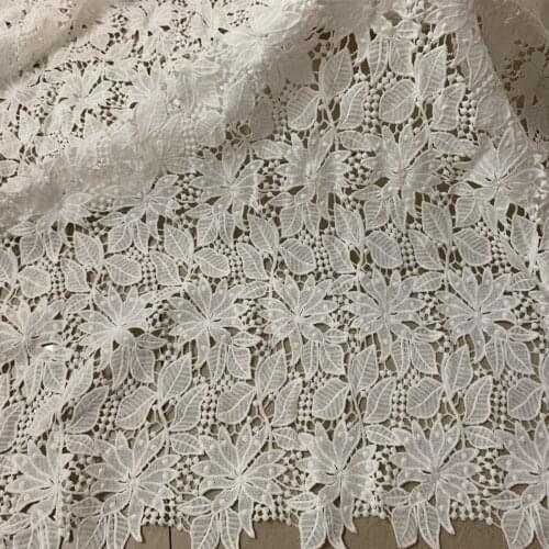 1yard Latest African White Flower Embroidery Guipure Lace Fabric 2019 High Quality Nigerian Cord Lace Fabric For Wedding Dresses