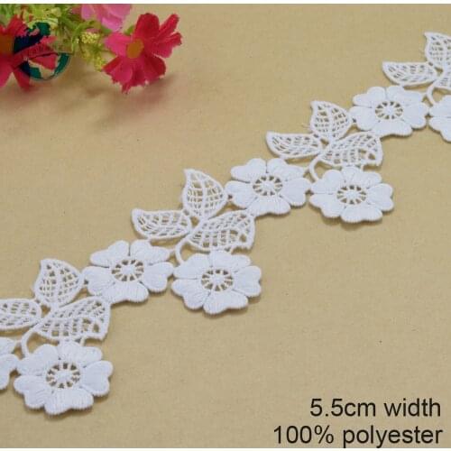10yards 5.5cm white polyester embroidery lace french lace ribbon fabric guipure diy trims warp knitting sewing Accessories#3706