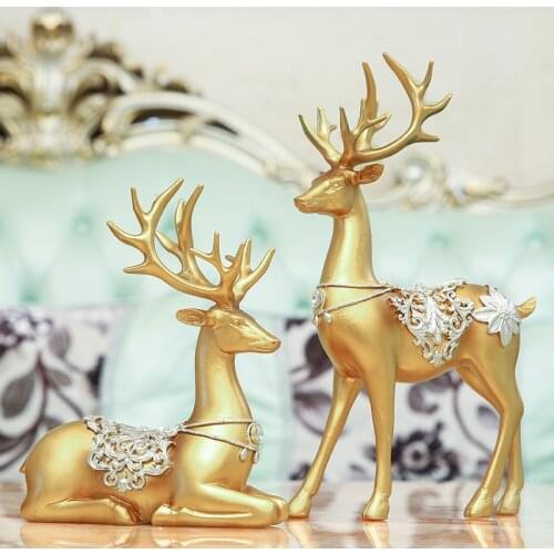 2Pcs Resin Deer Figurine Statue Home Room Decor Crafts Sculpture Creative Gifts Modern Store Home Desktop Crafts European Style