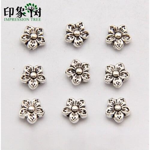 20Pcs 8MM Silver Tone Metal Beads Flower Shape Loose Spacer Beads For Jewelry Components Making Bracelets Accessories Handmade