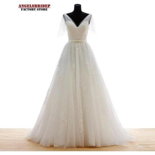 2021 Lace Appliques Beaded Half Sleeve Wedding Dress Long Train Wedding Gown V-Neck Elegant Plus Size Vestido De Noiva With Sash