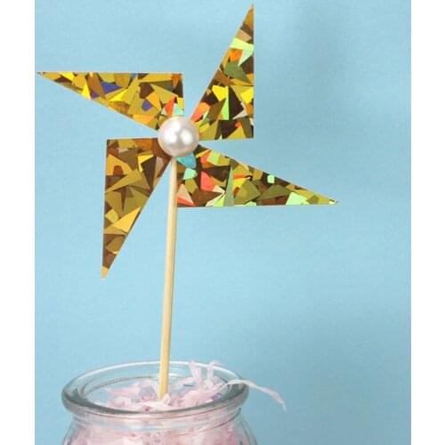 3 pcs/lot Laser Gold Windmill Cake Topper Birthday Cake Decoration Cupcake Flag Baby Shower Kids Birthday Party Favor Supplies