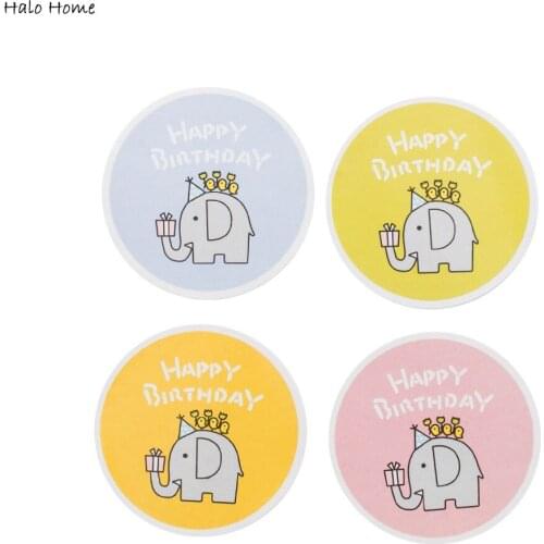 40 Piece Round Shaped Happy Birthday Elephant Paper Labels Craft Envelopes DIY Party Box Seals Sealing Stickers 43mm