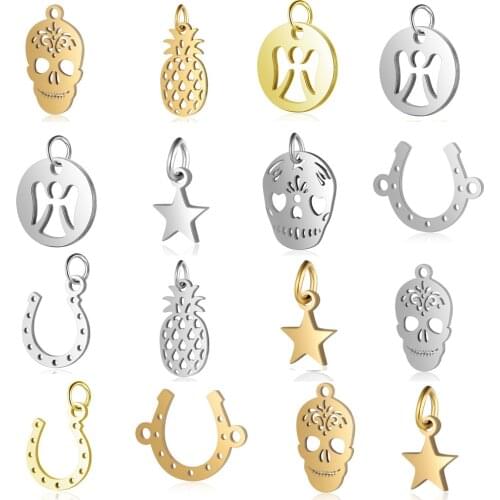 5pcs/lot diy street skull star stainless steel charm pendant wholesale yin yang smile face jewelry bracelet connector charms