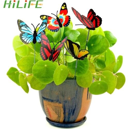 HILIFE 5 Pcs/Bunch With Pile Colorful Butterfly Stakes Butterfly Flower Pots Decoration Outdoor Decor Garden Supplies
