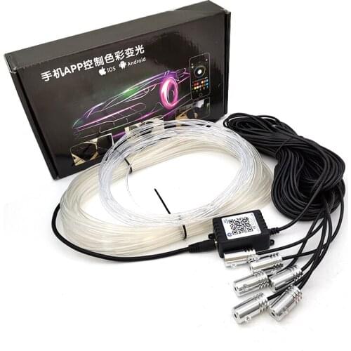 6Pcs 6 in 1 RGB LED Car Interior Decor Neon Fiber Optical Strip Light Bluetooth App Control