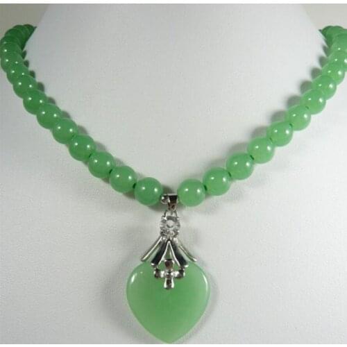 Free Shipping 2 styles! beautiful 7-8mm light green Jade bead +/silver plated heart Jade pendant necklace
