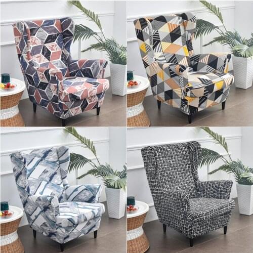 Geometric Printed Wing Chair Cover Stretch Spandex Armchair Covers Nordic Removable Relax Sofa Slipcovers With Cushion Cover