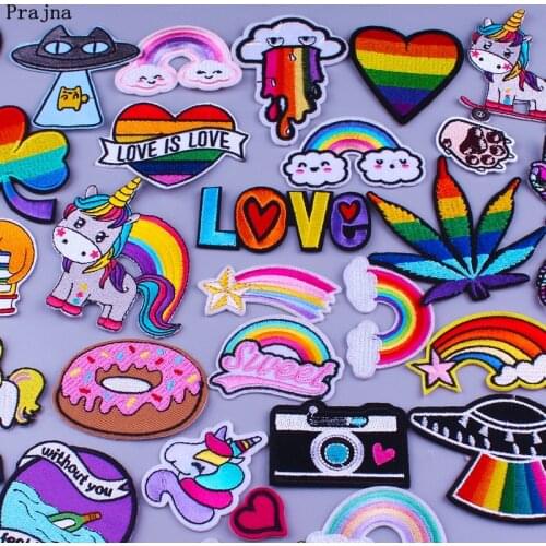 Prajna Hippie Unicorn Patches Embroidered Patches For Clothing DIY Magic Rainbow Stripes Iron On Patches For Kids Cloth Applique
