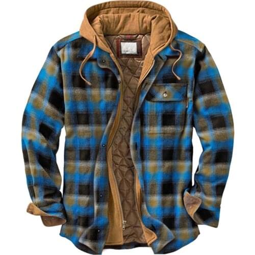 ERENEJIAN Mens Fashion Winter Warm Plaid Shirt With Hood Cotton Padded Thick Thermal Tops Outerwear Plus Size M-4XL