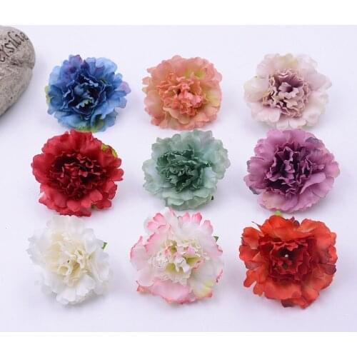 10pcs Artificial flower 5cm Silk Carnation Flower Head Wedding home decoration DIY wreath scrapbook craft fake flowers