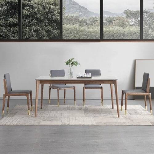 Rock plate household small family to contemporary and contracted rectangular table dinner table Nordic wood eat desk and chair