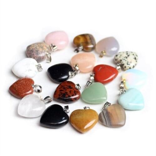 Classic 20mm natural stone heart pendant quartz crystal agates turquoises malachite stone for Jewelry making Necklace pendant