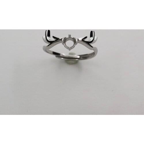 4MM round silver rose gold Gemstone CZ stone deer horn prong bezel solid 925 sterling silver adjustable ring settings 1214037