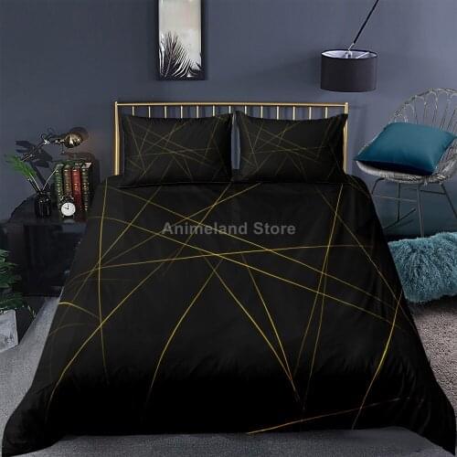 Black Geometry Bedding Set Red 3d Bed Linen Quilt Duvet Cover Sets Textile Decor Twin Single Queen King Size Fashion Gold Line
