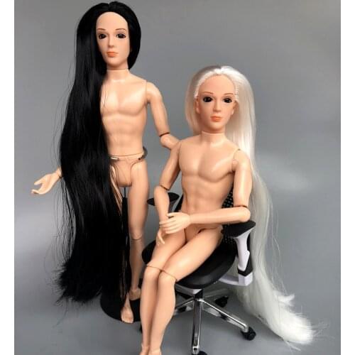 2018 New Boy Doll with 14 joint moveable / 3D Eyes Long Hair Nude Doll boyfriend for Barbie Boy Bridegroom OB Ken Doll Gift Toy
