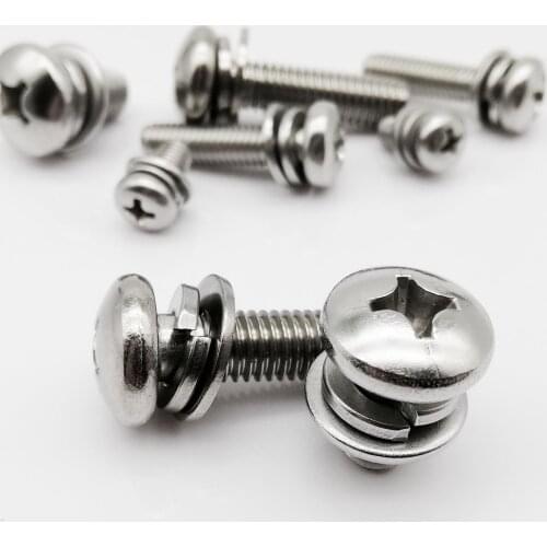 M1.6 M2 M2.5 M3 M4 M5 M6 M8 304 Stainless Steel Cross Round Phillips Pan Head SEM Screw Flat Washer Spring Gasket Assemble Bolt