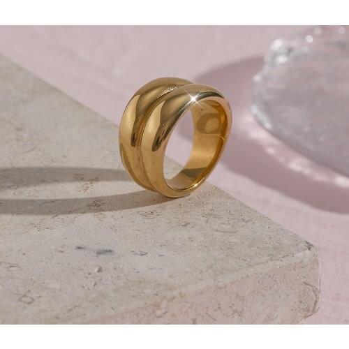 Trendy Double Layer High Polishing Smooth Surface Gold Index Finger Rings Stainless Steel PVD Plating Tarnish Free Ring For Wome
