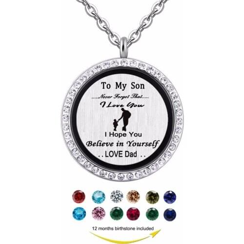 "To my son..." 30mm magnetic floating locket Jewelry Dad for son gift open and close birthstones charm pendant necklace jewelry