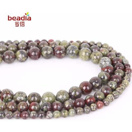 New Fashion Dia 4/6/8mm Hole 1mm 48-95pcs/bag Natural Dragons Blood Stone Beads For DIY Bracelet Necklace Jewelry Making