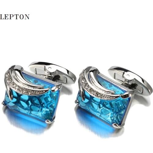 Newest Blue Glass Cufflinks for Mens Low-key Luxury Square Crystal Cufflinks High Quality Shirt Cuffs Cuff Links Relojes Gemelos