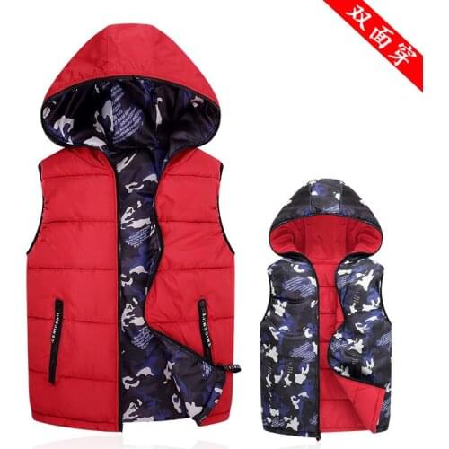 2021 Mens Winter New Reversible Vest Teenagers down Cotton Thick Warm Hooded Vest