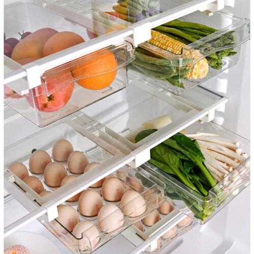 Refrigerator Organizer Bins with Handle Pull-out Fridge Drawer Organizer Freely Pullable Refrigerator Storage Box TS1