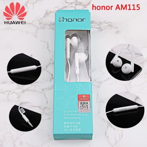 Original Huawei Honor AM115 Earphone With 1.1m Length wired Control Mic Volume Control Speaker suppor easy headset
