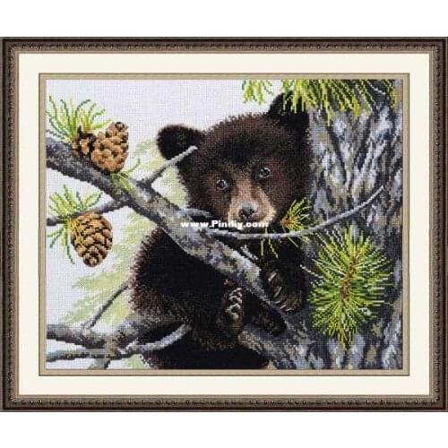 Oven 970 - black bear in the tree 45-38 Cross Stitch Set DIY Kit Embroidery Needlework Craft Packages Cotton Fabric Floss