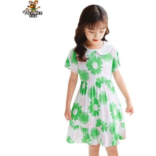 Princess Girls Dresses 5-12 Years Sleeveless Summer Kids Floral Printed Dress Girl Pure Cotton Dress Children Clothing