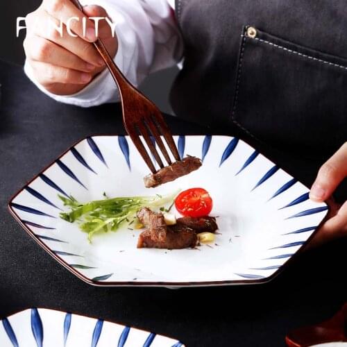 FANCITY Japanese-style underglaze ceramic plate dish plate snack plate diamond plate household net red creative tableware irregu