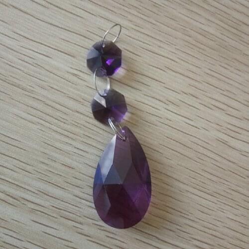 Chain On The Chandelier 100pcs/Set 38mm Dark Purple Crystal Tear Prism Pendant With 2pcs Octagon Beads Prisms Suncater Pendants