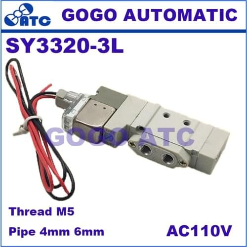 SMC type solenoid valve SY3320 3L 110V pneumatic component 3 position closed center L plug connector 4 6mm M5 solenoid valve