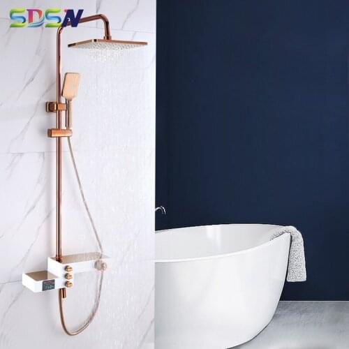 White Chrome Shower Faucet Set Hot&cold Bathroom Shower System European Style Bathtub Faucet Set Brass Shower Body Square Head