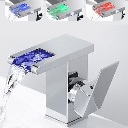 Modern Kitchen Sink Mixer Taps Swivel Spout Three-Color Tap Copper Faucet Temperature Control Three-Color Color Changing Faucet