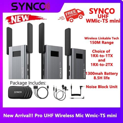 SYNCO WMic-TS Mini UHF Wireless Lapel Microphone Wireless Transmitter System 150m Dual Channel for Smartphone Camera Record