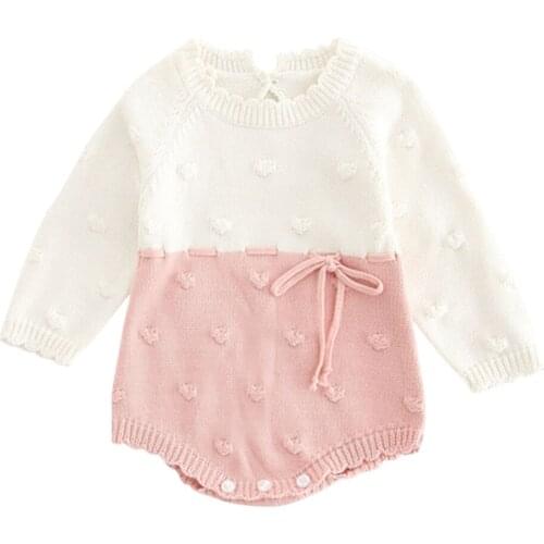 TELOTUNY Infant Newborn Baby Girls Sweater Clothes Dot Knit Romper Bodysuit Crochet Clothes Outfits Fashion Warm Casual