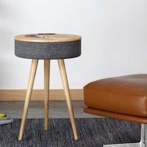 Smart Bluetooth Speaker Solid Wood Intelligent Bedside Cabinet Inductive Charging Outdoor Home 3D Surround Music Round Tea Table