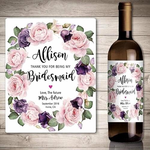 Custom Photo Bridesmaid Invitation Wine Label,Personalize Invite bridesmaids on wedding day Wine Bottle Sticker,Floral Wedding