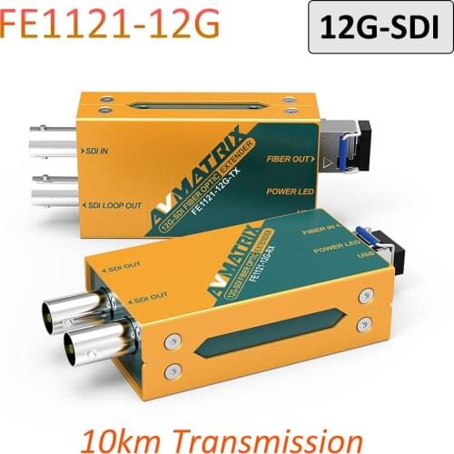 AVMATRIX FE1121-12G 10km Transmission Fiber Optic Extender 12G/6G/3G-SDI Input&Loopout on Transmitter Dual 12G-SDI Outputs on Re